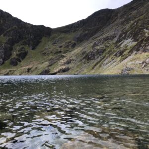 A view of the lake closer to the water, ripples galore