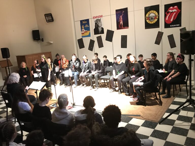 View of the cast on stage