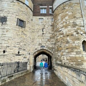 Martha and Mustafa are with their canes exploring the grounds of the Tower of London