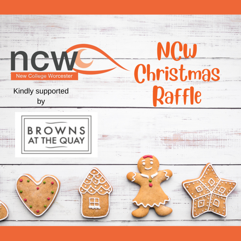 square logo for the Christmas raffle. there are ginergbread people and the NCW logo.