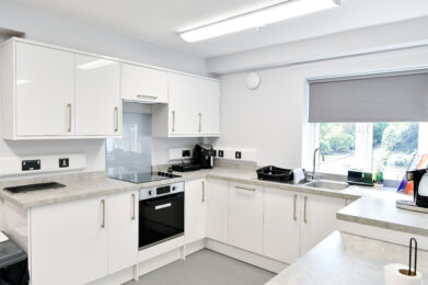 photo of one of the kitchen bays in the sixth form communal kitchen