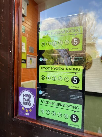 photo of the dining room door wit the 5star stickers